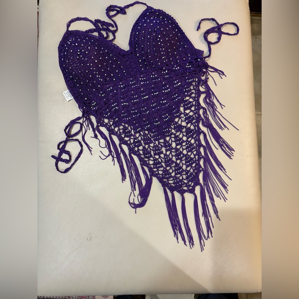 Purple Crochet Fringe Top